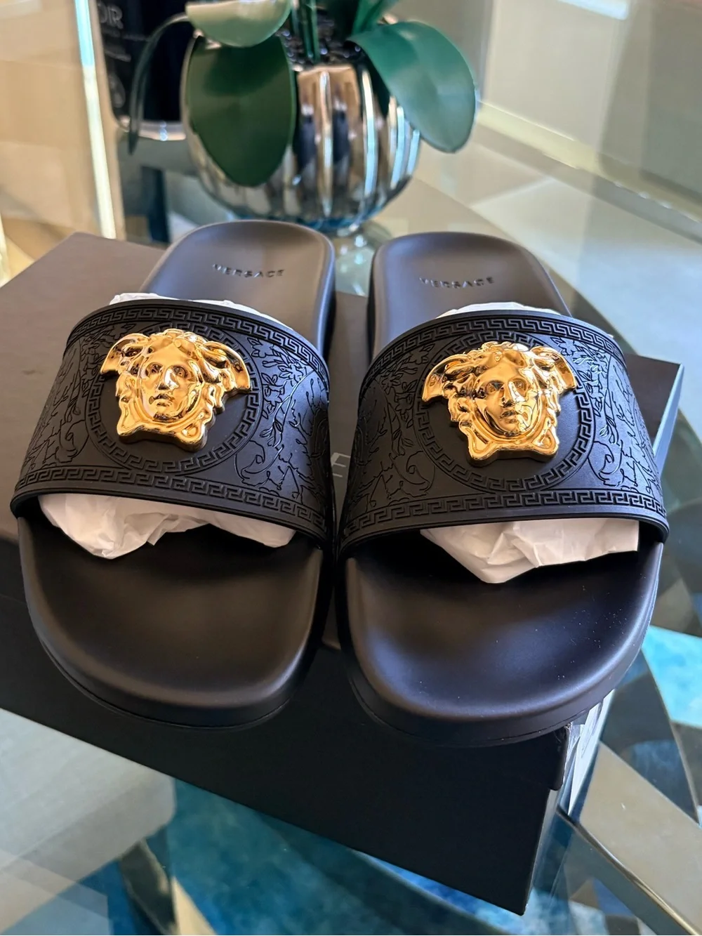 Versace Slide Sandals with Gold Medusa Emblem